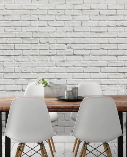 mural de papel de parede de tijolo branco personalizável chamado White Brick Effect Wall para quartos ou cozinhas