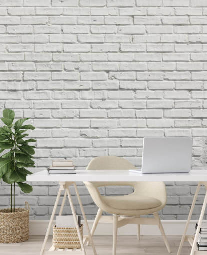 white customizable brick wallpaper mural called White Brick Effect Wall for bedrooms or kitchens