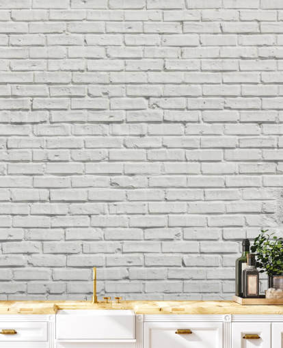 carta da parati murale in mattoni bianchi personalizzabile chiamata White Brick Effect Wall per camere da letto o cucine