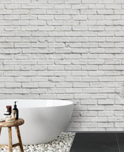 white customisable brick wallpaper mural called White Brick Effect Wall for bedrooms or kitchens