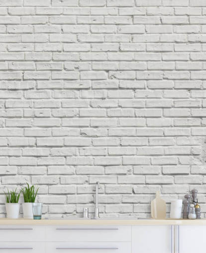 mural de papel pintado de ladrillo blanco personalizable llamado White Brick Effect Wall para dormitorios o cocinas