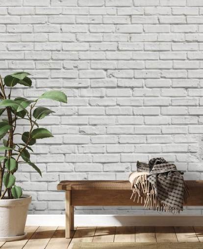 white customizable brick wallpaper mural called White Brick Effect Wall for bedrooms or kitchens white customizable brick wallpaper mural called White Brick Effect Wall for bedrooms or kitchens
