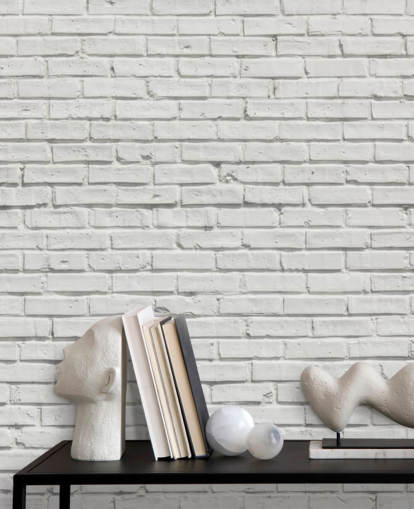 carta da parati murale in mattoni bianchi personalizzabile chiamata White Brick Effect Wall per camere da letto o cucine
