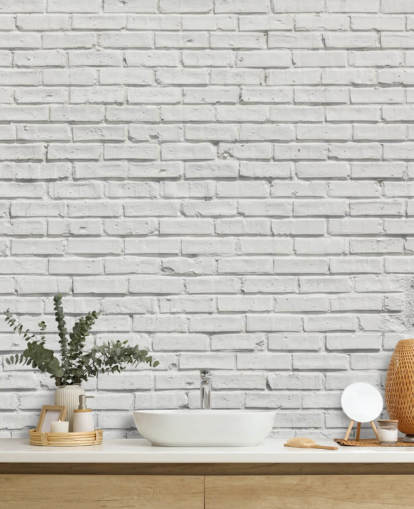 hvid tilpasselig mursten tapet vægmaleri kaldet White Brick Effect Wall til soveværelser eller køkkener