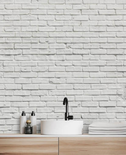 mural de papel pintado de ladrillo blanco personalizable llamado White Brick Effect Wall para dormitorios o cocinas