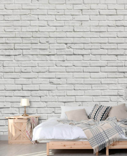valkoinen muokattava tiilitapetti seinämaalaus nimeltä White Brick Effect Wall makuuhuoneisiin tai keittiöihin