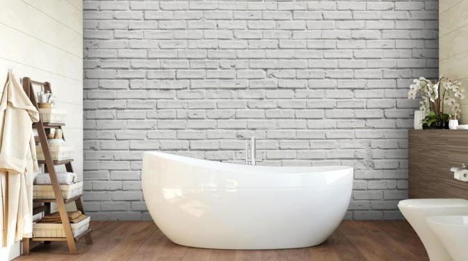 mural de papel pintado de ladrillo blanco personalizable llamado White Brick Effect Wall para dormitorios o cocinas