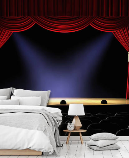 red curtains on a stage wall mural