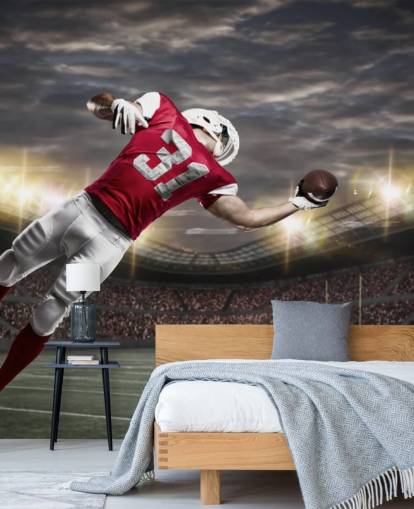 dark american football wall mural called One-Handed Catch for teen bedrooms and man caves