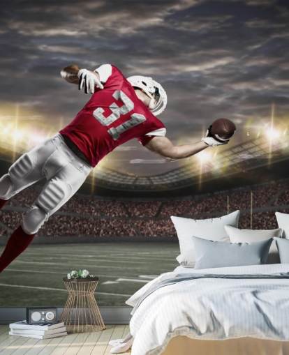 dark american football wall mural called One-Handed Catch for teen bedrooms and man caves