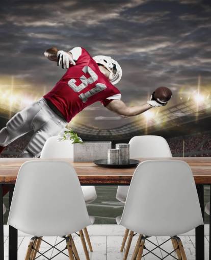 dark american football wall mural called One-Handed Catch for teen bedrooms and man caves