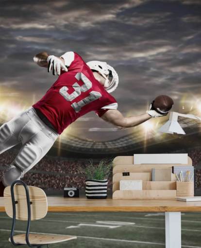 murale scuro con football americano chiamato One-Handed Catch per camere da letto per adolescenti e grotte maschili