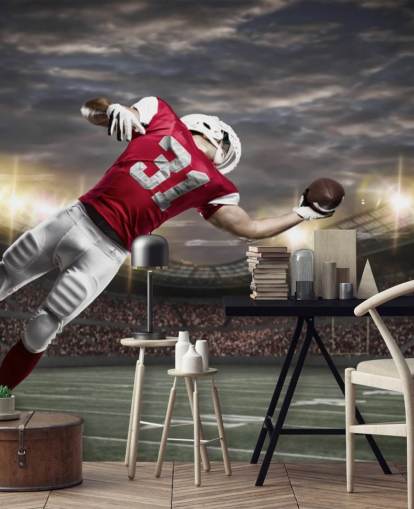 dark american football wall mural called One-Handed Catch for teen bedrooms and man caves
