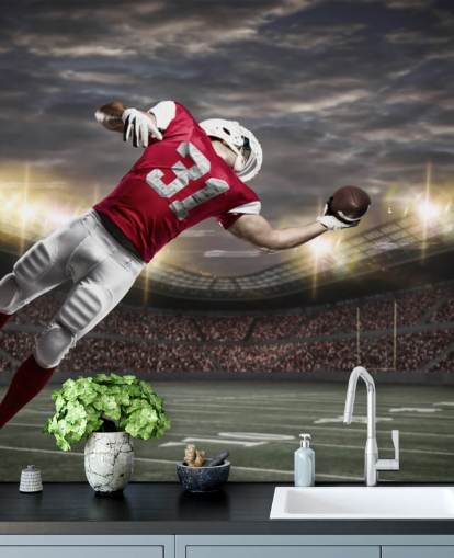 fresque murale noire de football américain appelée One-Handed Catch pour les chambres d'adolescents et les grottes pour hommes