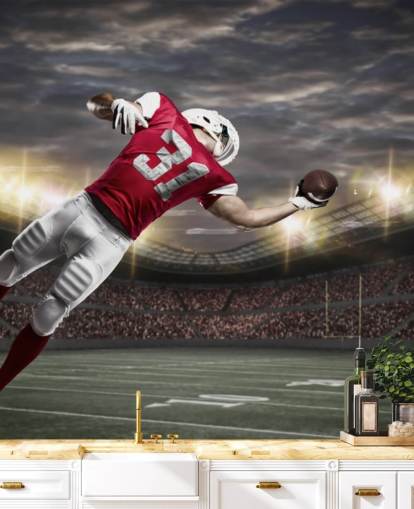 mural de pared oscuro de fútbol americano llamado One-Handed Catch para dormitorios de adolescentes y cuevas de hombres