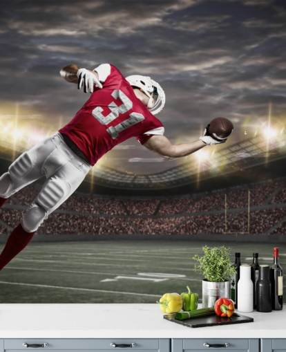 fresque murale noire de football américain appelée One-Handed Catch pour les chambres d'adolescents et les grottes pour hommes