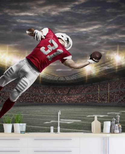 dark american football wall mural called One-Handed Catch for teen bedrooms and man caves