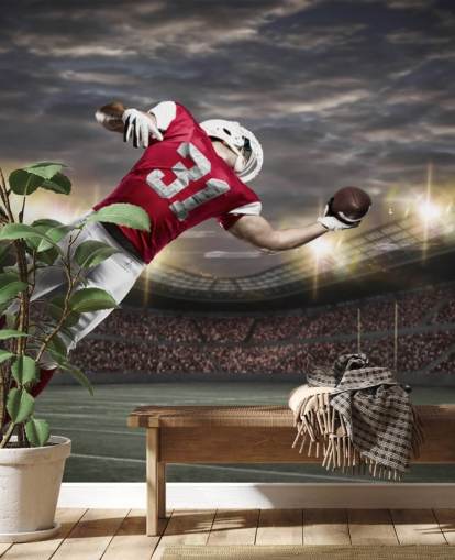 fresque murale noire de football américain appelée One-Handed Catch pour les chambres d'adolescents et les grottes pour hommes