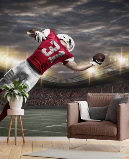 fresque murale noire de football américain appelée One-Handed Catch pour les chambres d'adolescents et les grottes pour hommes