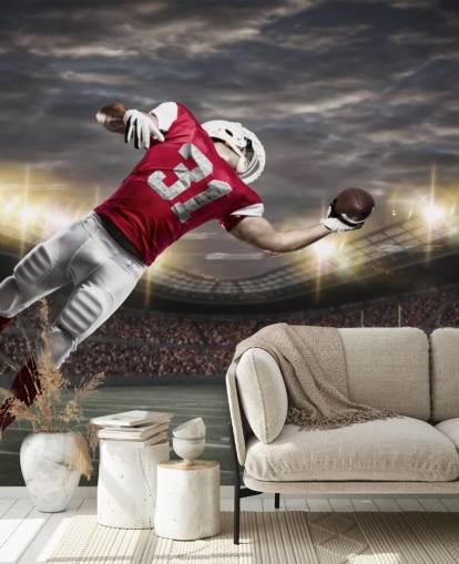 dark american football wall mural called One-Handed Catch for teen bedrooms and man caves