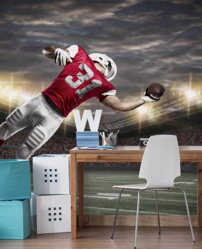 dark american football wall mural called One-Handed Catch for teen bedrooms and man caves