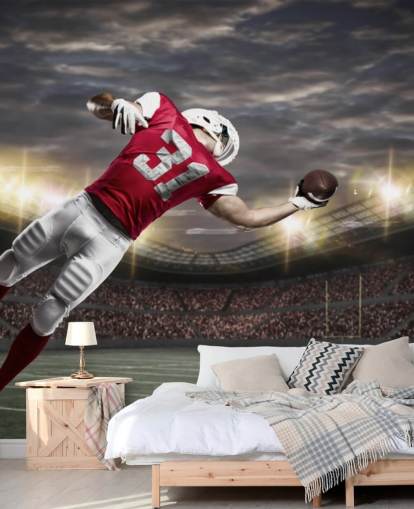 dark american football wall mural called One-Handed Catch for teen bedrooms and man caves