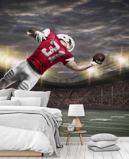 dark american football wall mural called One-Handed Catch for teen bedrooms and man caves