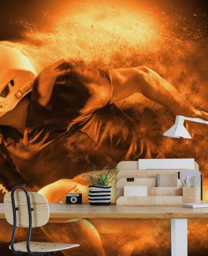 sepia nfl muurschildering genaamd Running Back voor kinderkamers, sportscholen en scholen