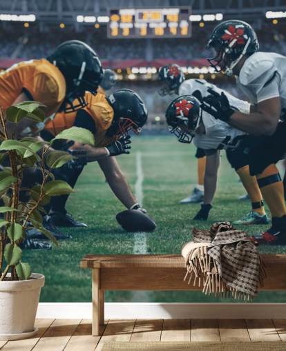 carta da parati murale di football americano chiamata Get in Formation per college, camerette per bambini e grotte maschili