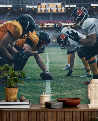 carta da parati murale di football americano chiamata Get in Formation per college, camerette per bambini e grotte maschili