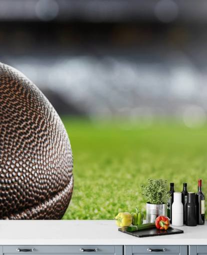 mural de pared de fútbol americano marrón y verde llamado American Football Close-Up para dormitorios y escuelas de adolescentes