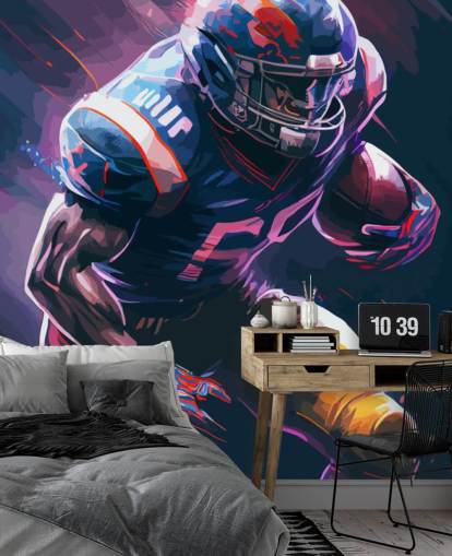 carta da parati murale blu e viola con football americano chiamato Leading the Charge