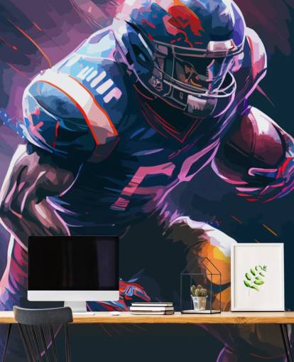 carta da parati murale blu e viola con football americano chiamato Leading the Charge