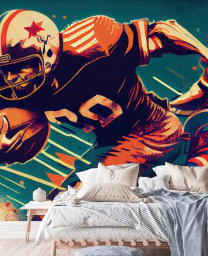 red and blue NFL wallpaper mural called Breaking a Tackle for bedrooms and home offices red and blue NFL wallpaper mural called Breaking a Tackle for bedrooms and home offices