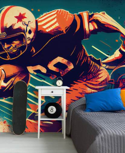 red and blue NFL wallpaper mural called Breaking a Tackle for bedrooms and home offices