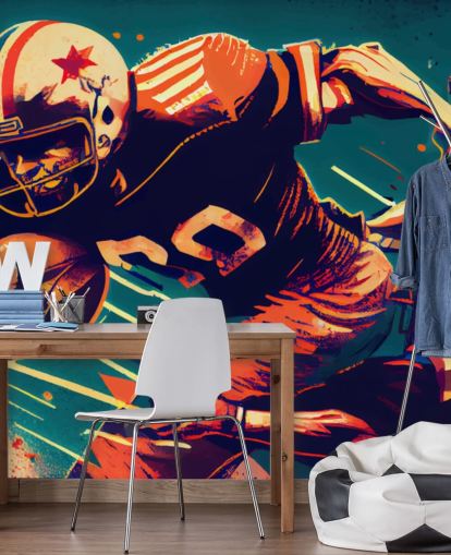 mural de papel de parede vermelho e azul da NFL chamado Breaking a Tackle para quartos e escritórios domésticos