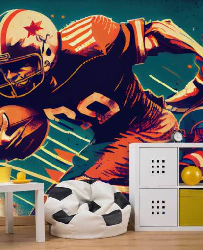 carta da parati murale rossa e blu della NFL chiamata Breaking a Tackle per camere da letto e uffici domestici