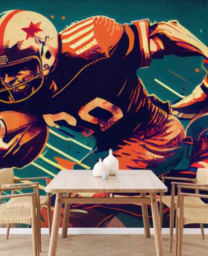 red and blue NFL wallpaper mural called Breaking a Tackle for bedrooms and home offices