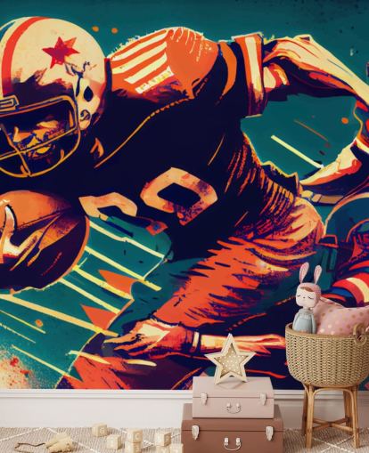 rødt og blått NFL tapetmaleri kalt Breaking a Tackle for soverom og hjemmekontorer