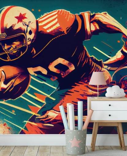 red and blue NFL wallpaper mural called Breaking a Tackle for bedrooms and home offices