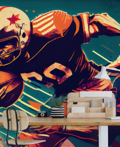red and blue NFL wallpaper mural called Breaking a Tackle for bedrooms and home offices red and blue NFL wallpaper mural called Breaking a Tackle for bedrooms and home offices