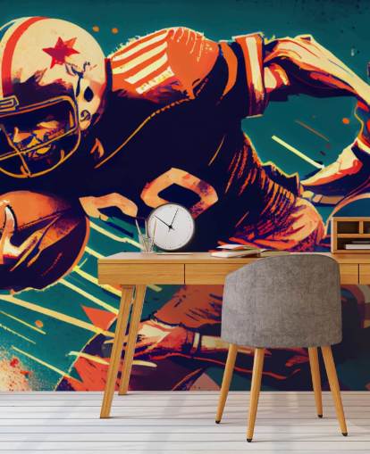 mural rojo y azul de la NFL llamado Breaking a Tackle para dormitorios y oficinas en casa