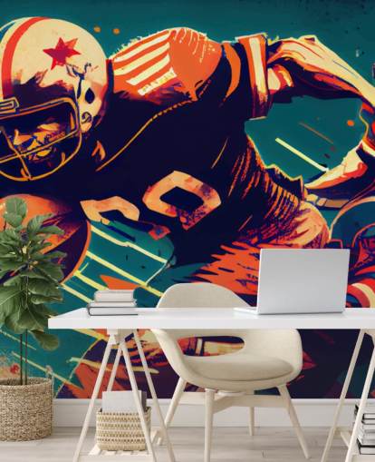 red and blue NFL wallpaper mural called Breaking a Tackle for bedrooms and home offices