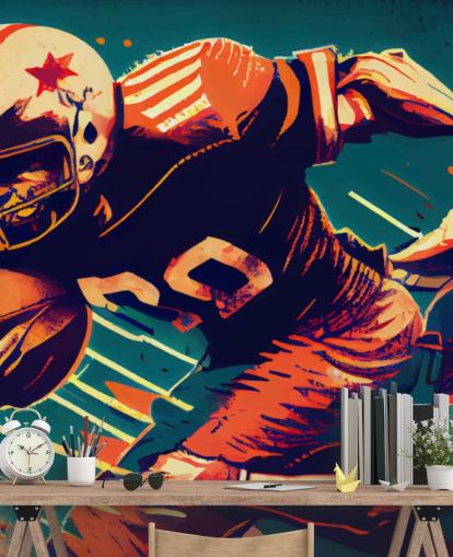 red and blue NFL wallpaper mural called Breaking a Tackle for bedrooms and home offices