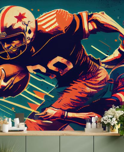 red and blue NFL wallpaper mural called Breaking a Tackle for bedrooms and home offices