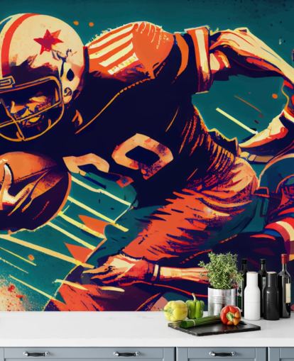 carta da parati murale rossa e blu della NFL chiamata Breaking a Tackle per camere da letto e uffici domestici