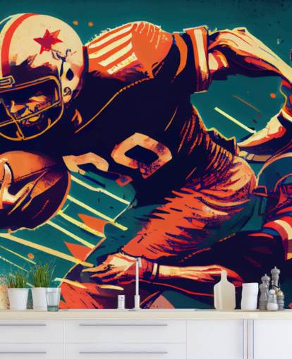 red and blue NFL wallpaper mural called Breaking a Tackle for bedrooms and home offices