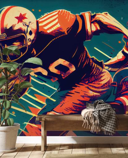 red and blue NFL wallpaper mural called Breaking a Tackle for bedrooms and home offices