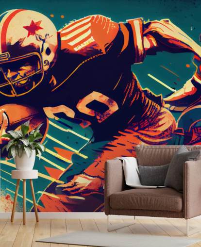 red and blue NFL wallpaper mural called Breaking a Tackle for bedrooms and home offices red and blue NFL wallpaper mural called Breaking a Tackle for bedrooms and home offices