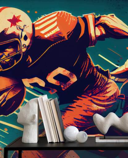 red and blue NFL wallpaper mural called Breaking a Tackle for bedrooms and home offices